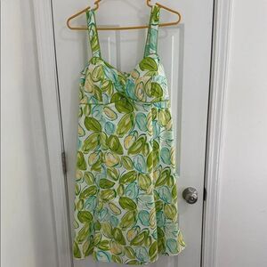 Madison Leigh Y2K Green and Blue Leaf Print Midi Dress Size 12